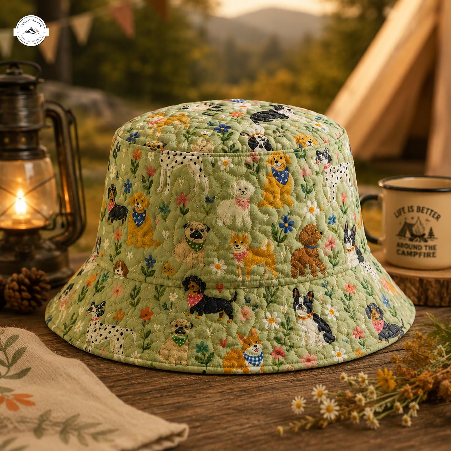 Dog Pattern Quilted Fishing Hat LV07