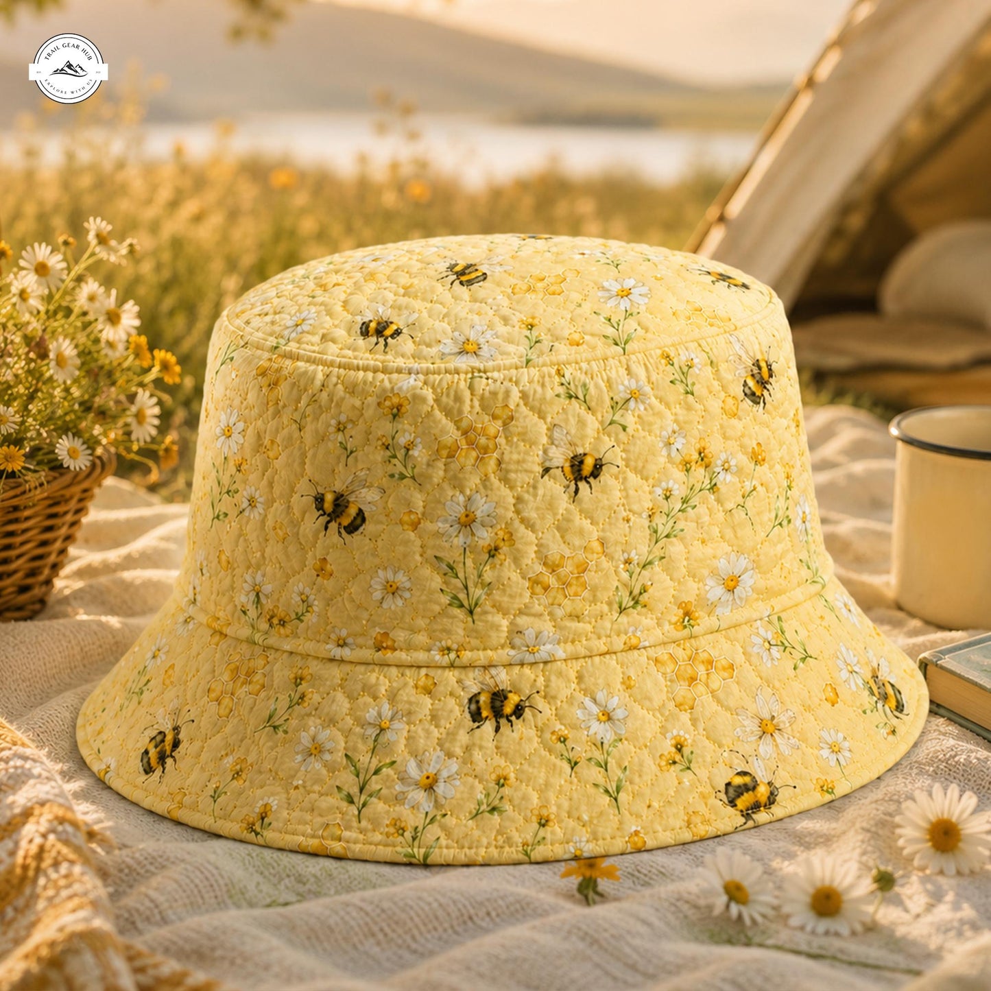 Cute Floral Yellow Quilted Fishing Hat LV09
