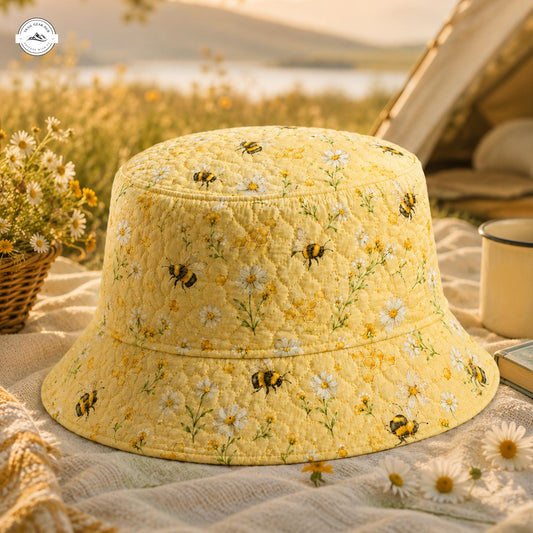 Cute Floral Yellow Quilted Fishing Hat LV09