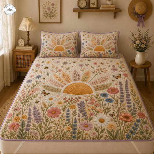 Boho Wildflower Sunrise Quilted Mattress Cover Set LV07