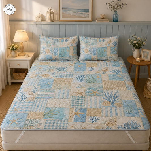 Coastal Ocean Theme Quilted Mattress Cover Set LV08