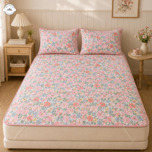 Cozy Floral Quilted Mattress Cover Set LV09