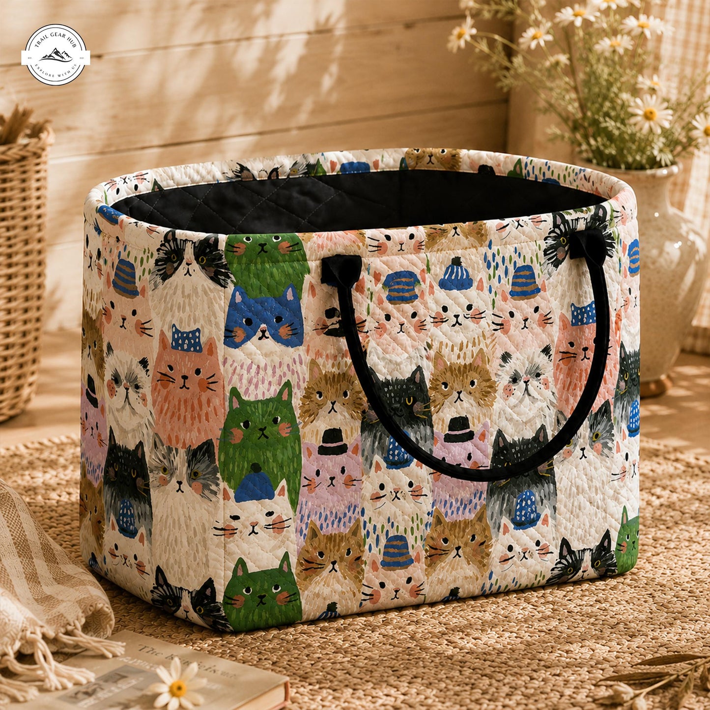 Cute Cat Printed Quilted Storage Basket LV39