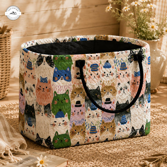Cute Cat Printed Quilted Storage Basket LV39