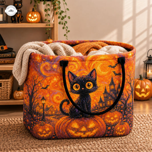 Halloween Black Cat Quilted Storage Basket LV60