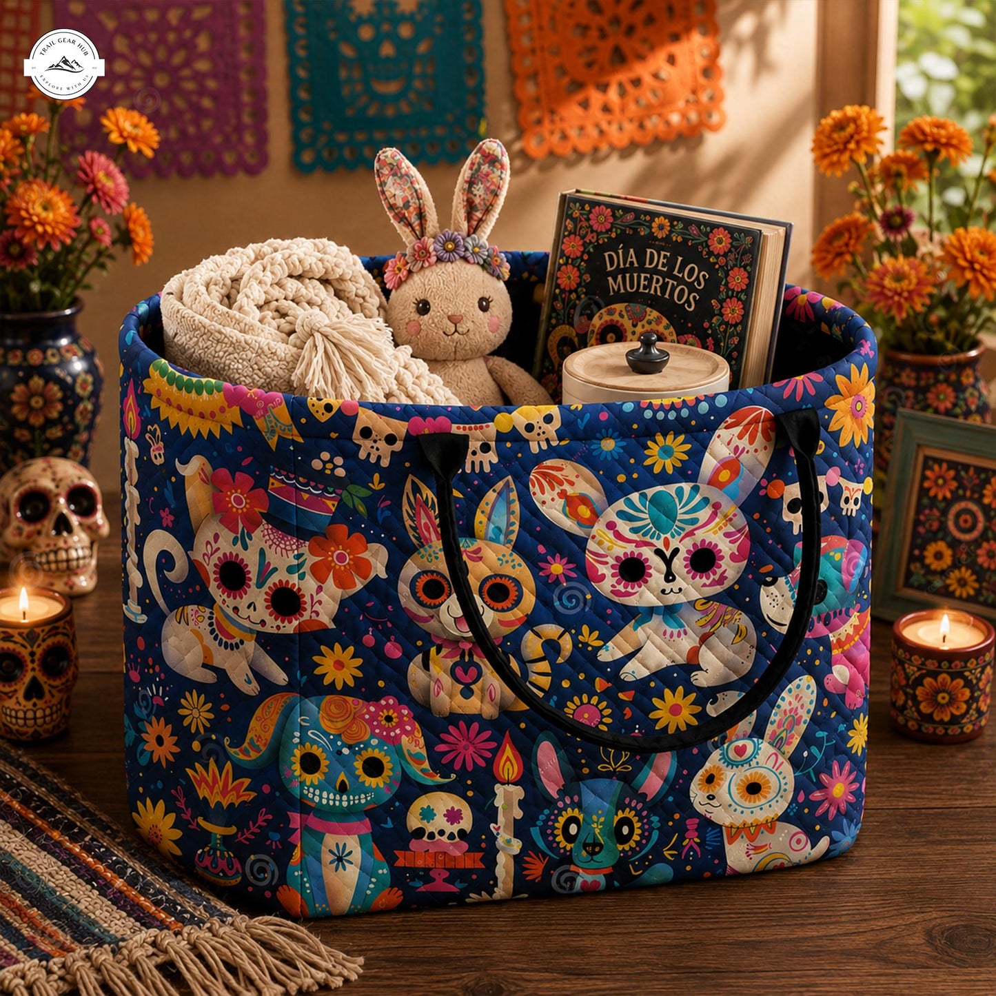 Sugar Skull Animal Quilted Storage Basket LV68
