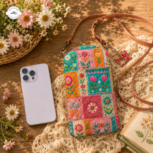 Cottagecore Boho Quilted Slim Phone Crossbody Bag LV02