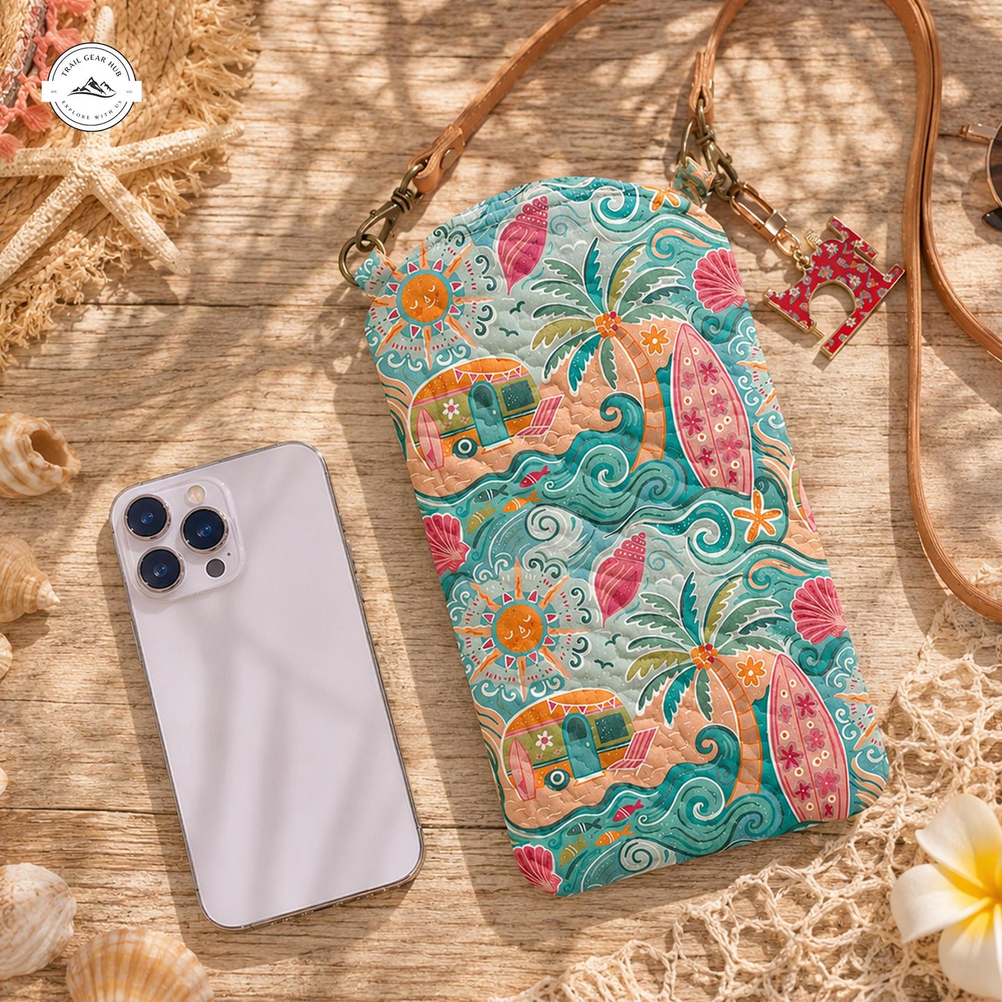 Cute Tropical Beach Quilted Slim Phone Crossbody Bag LV03