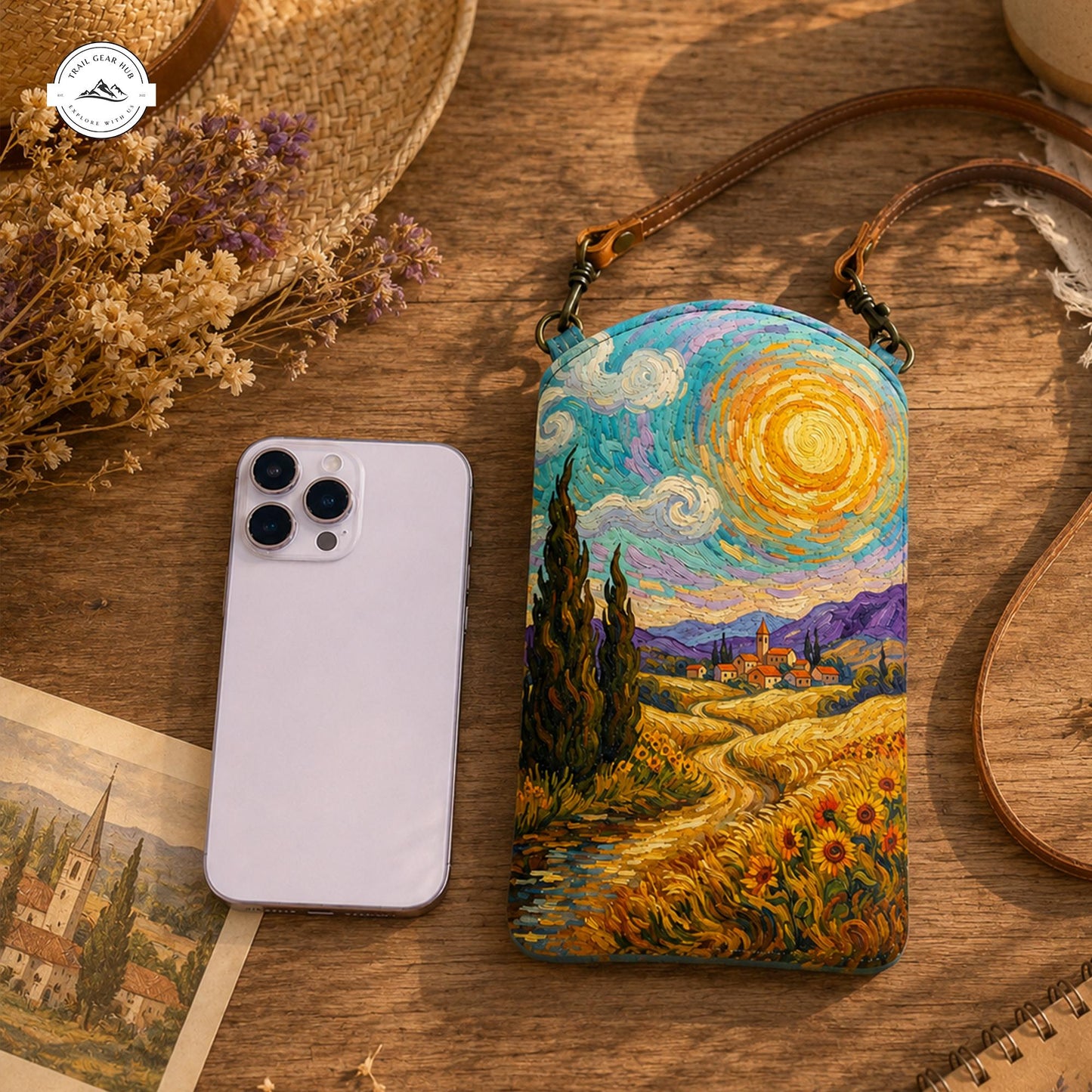 Van Gogh Landscape Quilted Slim Phone Crossbody Bag LV14