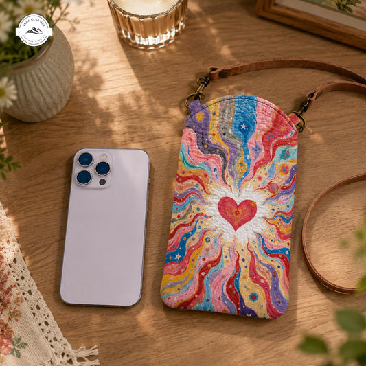 Hippie Heart Quilted Slim Phone Crossbody Bag LV15
