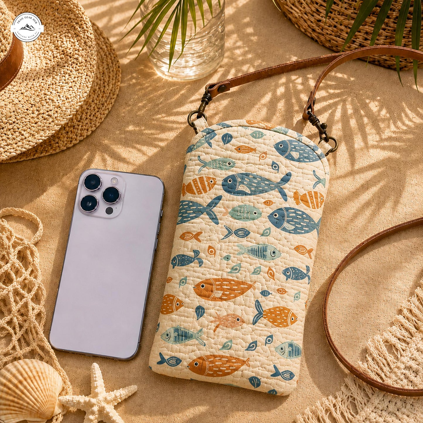 Cute Fish Pattern Quilted Slim Phone Crossbody Bag LV26