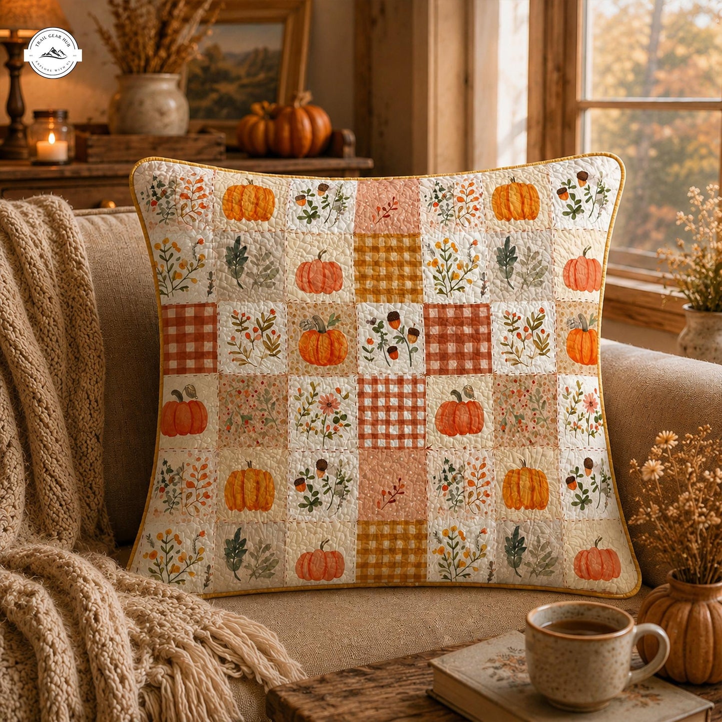 Fall Pumpkin Patchwork Quilted Pillow Cover LV11QLTPLC