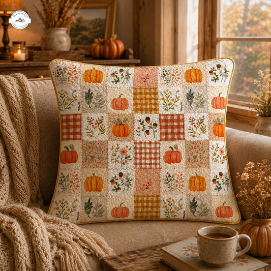 Fall Pumpkin Patchwork Quilted Pillow Cover LV11QLTPLC
