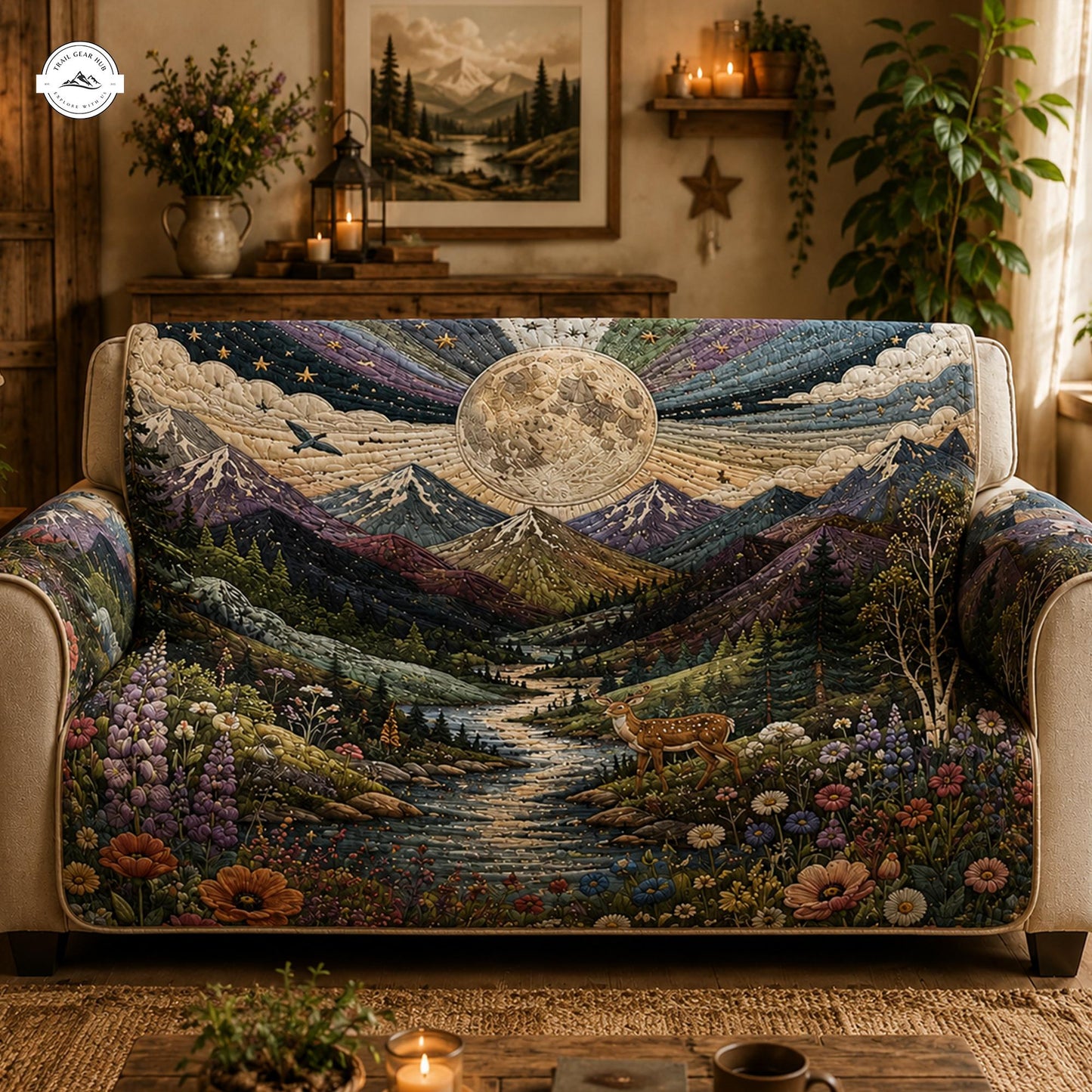 Celestial Full Moon Mountain Quilted Seat Sofa LV12