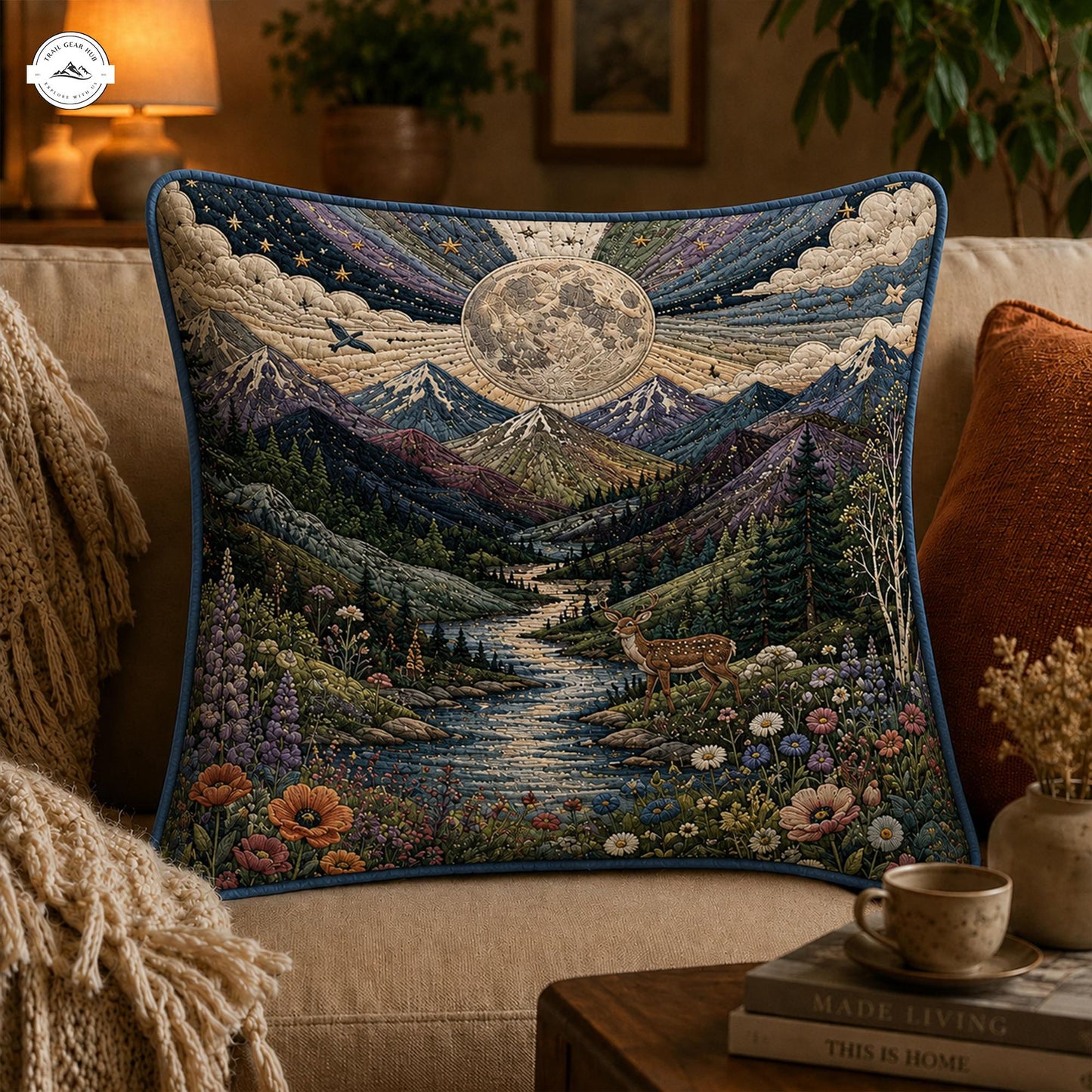 Celestial Full Moon Mountain Quilted Pillow Cover LV12QLTPLC