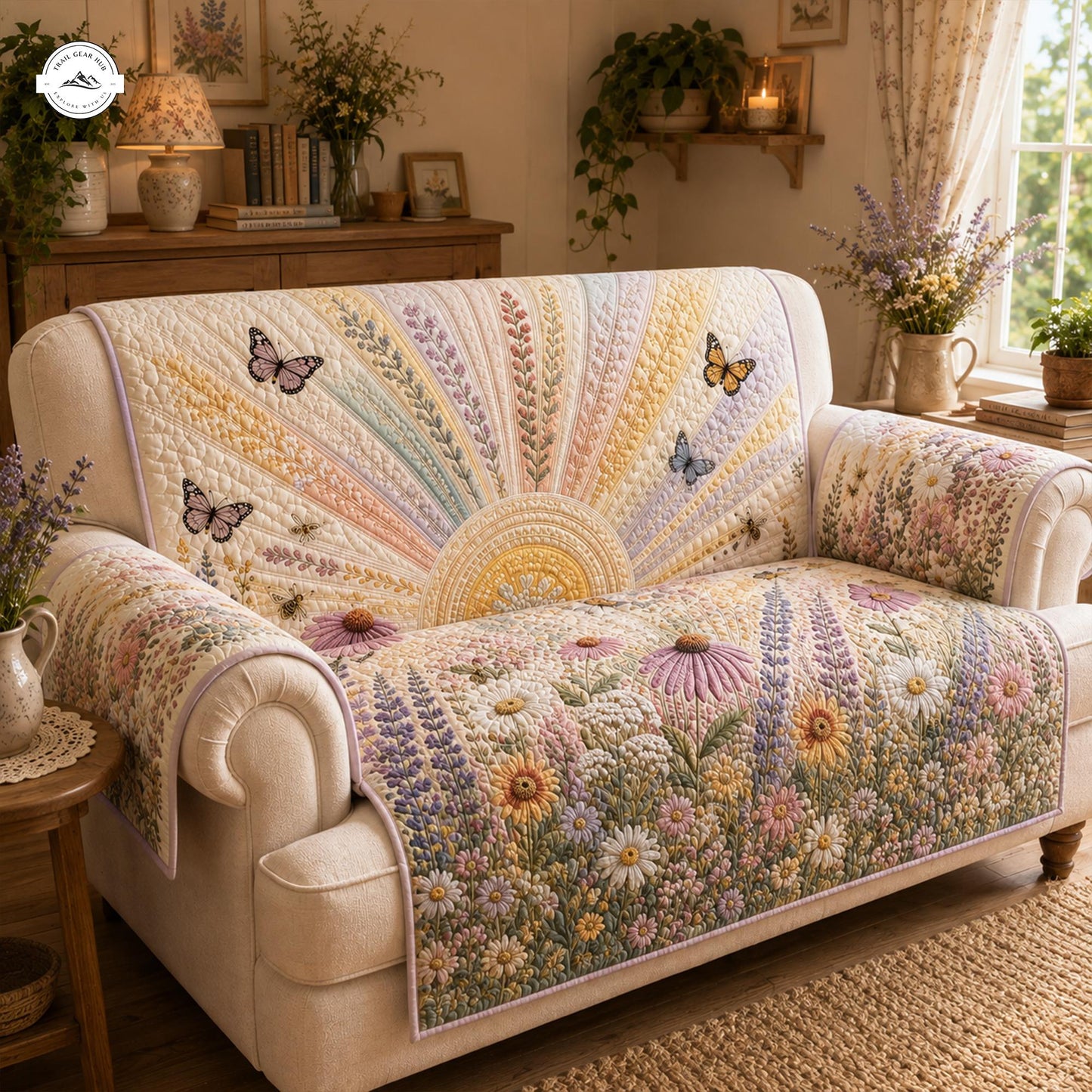 Boho Wildflower Sunrise Quilted Seat Sofa LV13