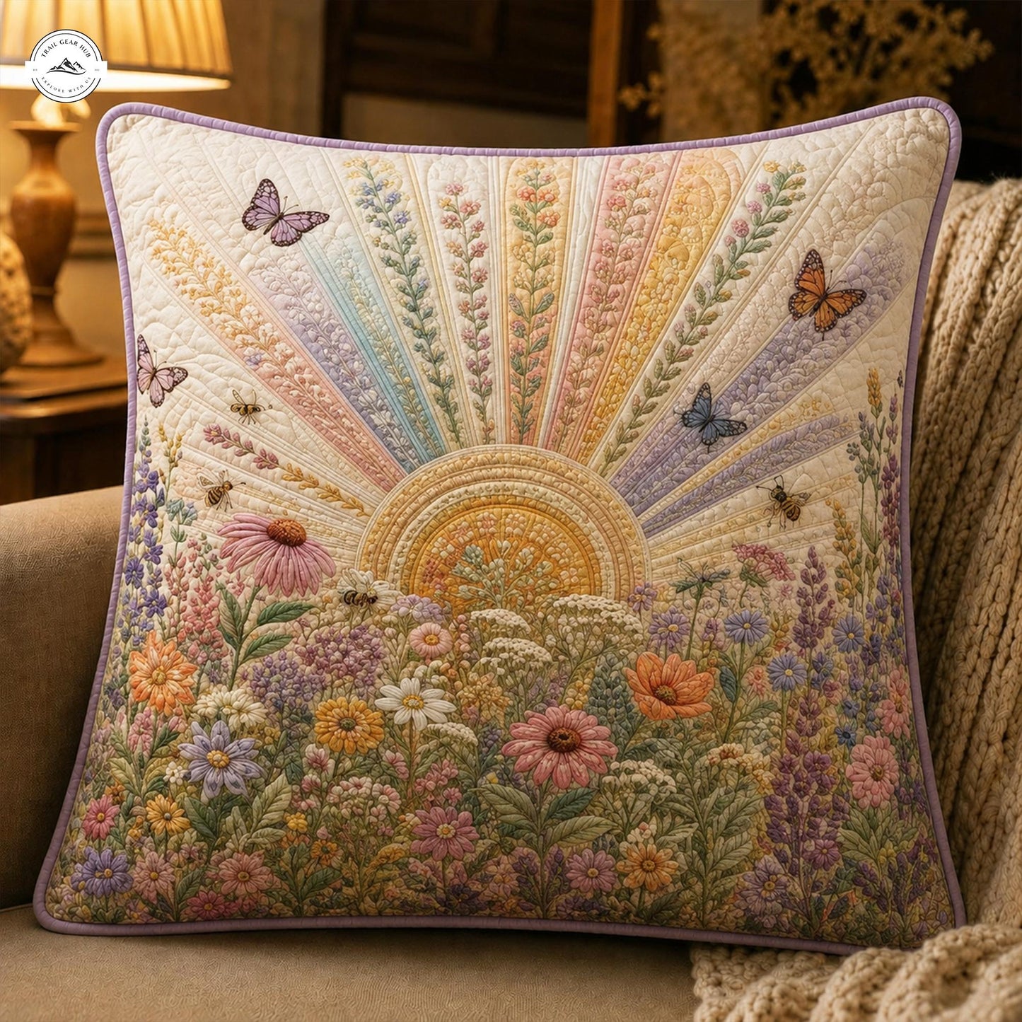 Boho Wildflower Sunrise Quilted Pillow Cover LV13QLTPLC