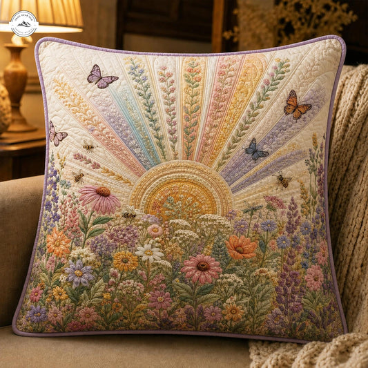 Boho Wildflower Sunrise Quilted Pillow Cover LV13QLTPLC