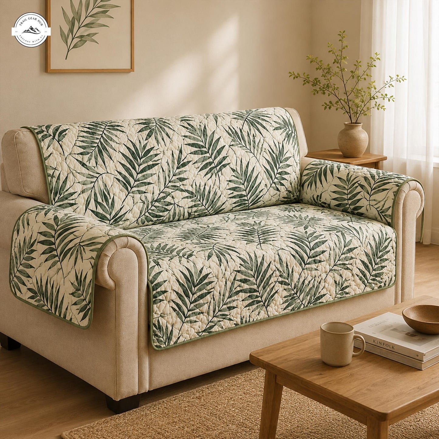 Botanical Palm Leaf Quilted Seat Sofa LV23