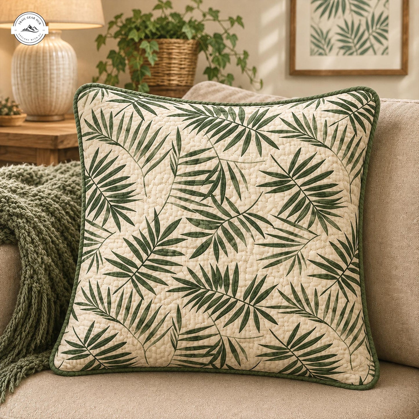 Botanical Palm Leaf Quilted Pillow Cover LV23QLTPLC