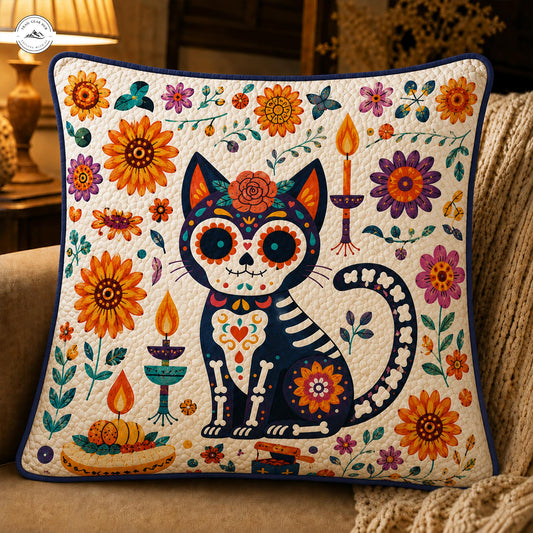 Sugar Skull Black Cat Quilted Pillow Cover LV32QLTPLC