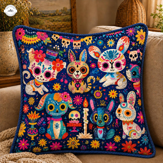 Sugar Skull Pets Quilted Pillow Cover LV33QLTPLC