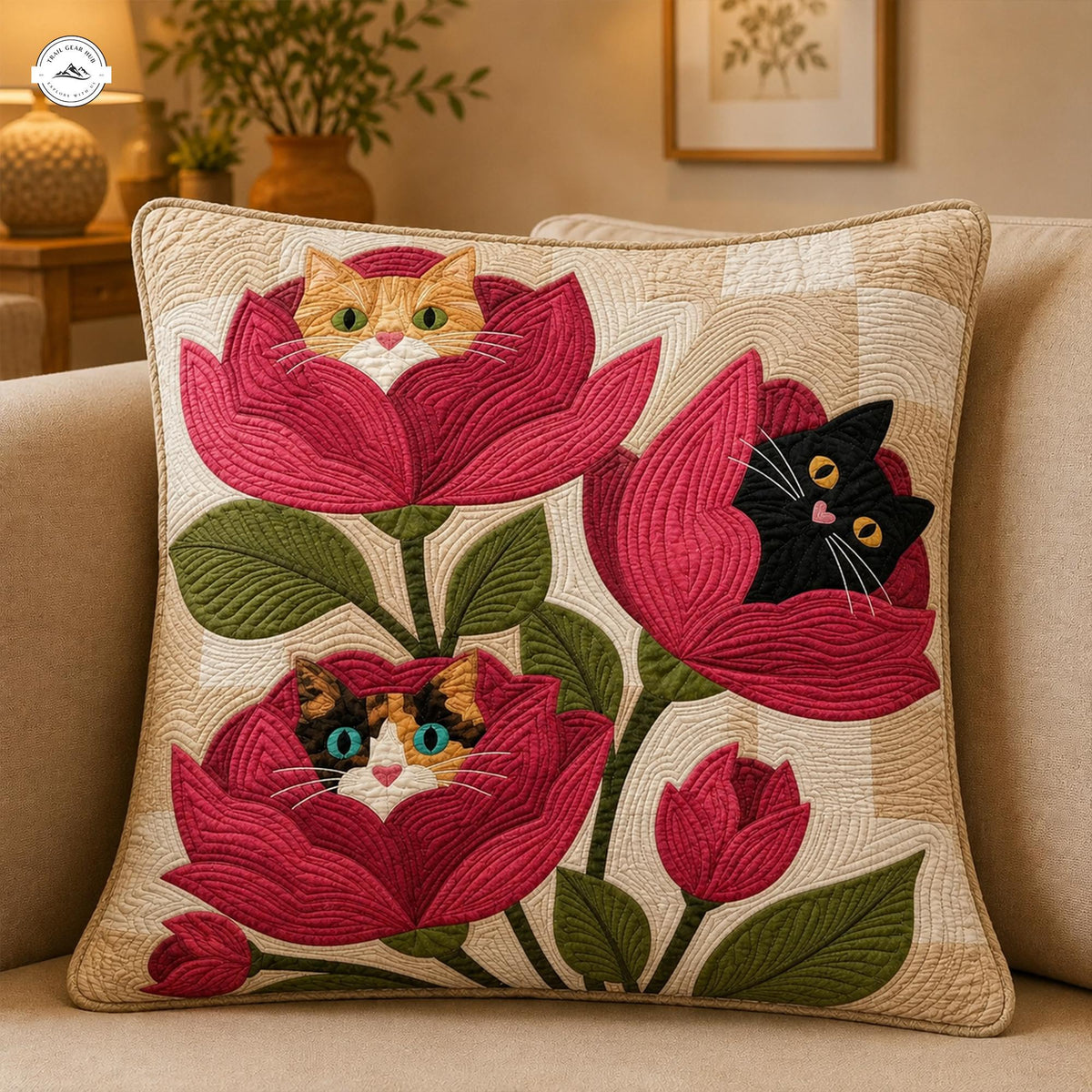 Peekaboo Cat Floral Quilted Pillow Cover LV45QLTPLC