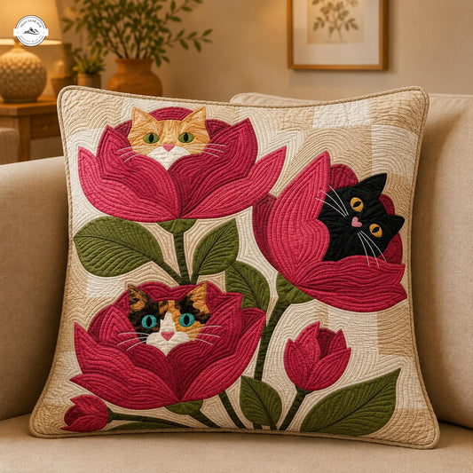 Peekaboo Cat Floral Quilted Pillow Cover LV45QLTPLC