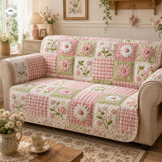 Pink Gingham Patchwork Quilted Seat Sofa LV46