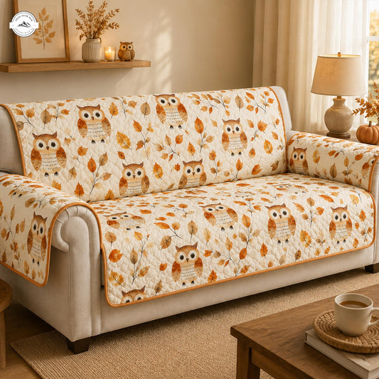 Fall Owl & Autumn Leaves Quilted Seat Sofa LV52
