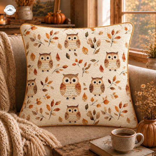 Fall Owl & Autumn Leaves Quilted Pillow Cover LV52QLTPLC