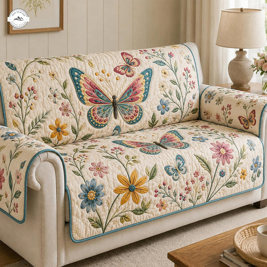 Garden Floral & Butterfly Quilted Seat Sofa LV72