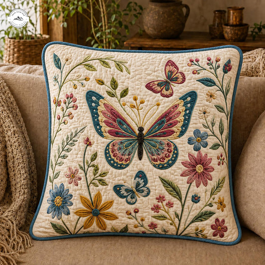 Garden Floral & Butterfly Quilted Pillow Cover LV72QLTPLC