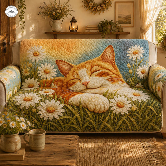 Sleeping Cat & Daisy Quilted Seat Sofa LV73