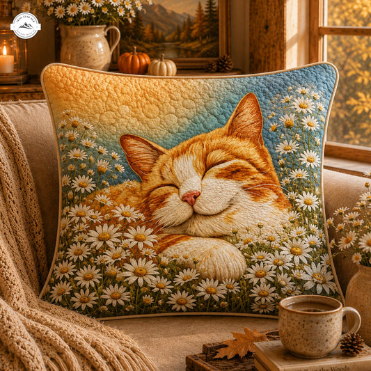Sleeping Cat & Daisy Quilted Pillow Cover LV73QLTPLC