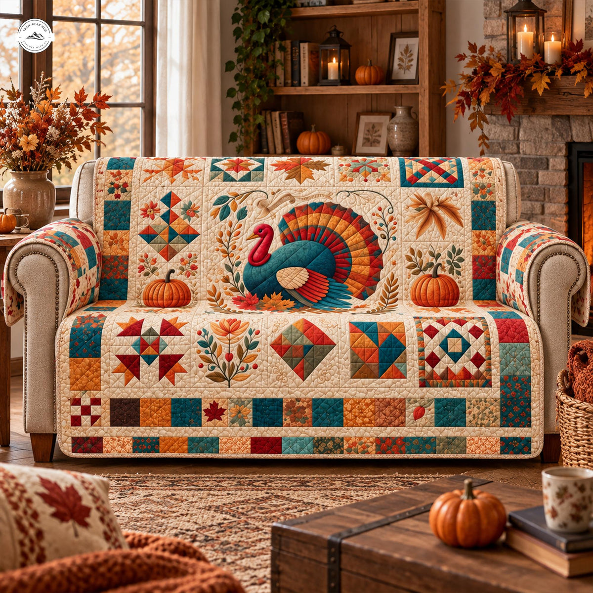 Fall Thanksgiving Patchwork Quilted Seat Sofa LV118