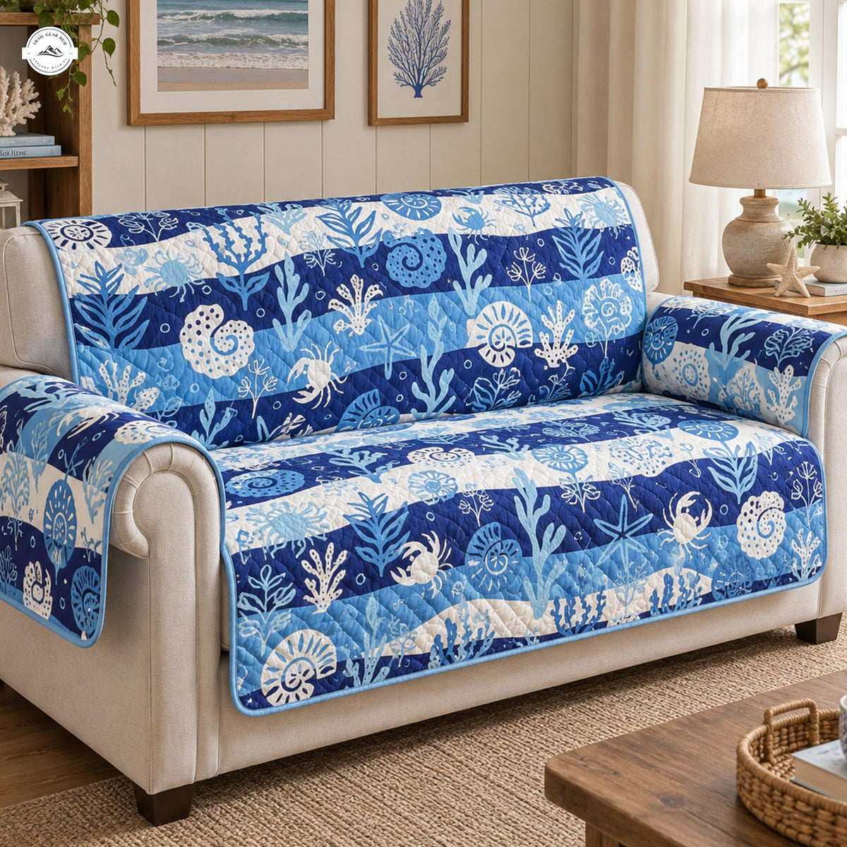 Coastal Sea Life Quilted Seat Sofa LV120