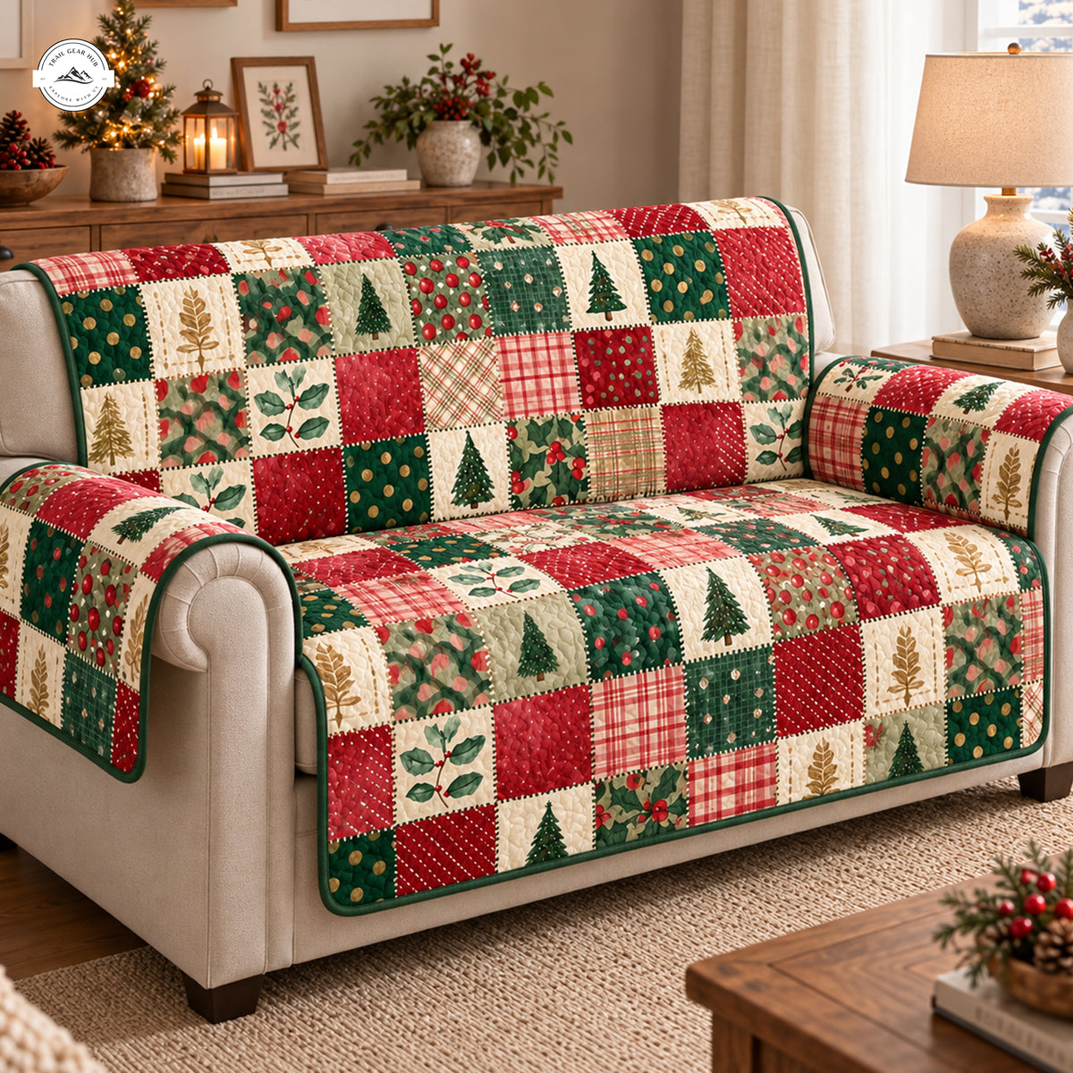 Festive Christmas Patchwork Quilted Seat Sofa LV136