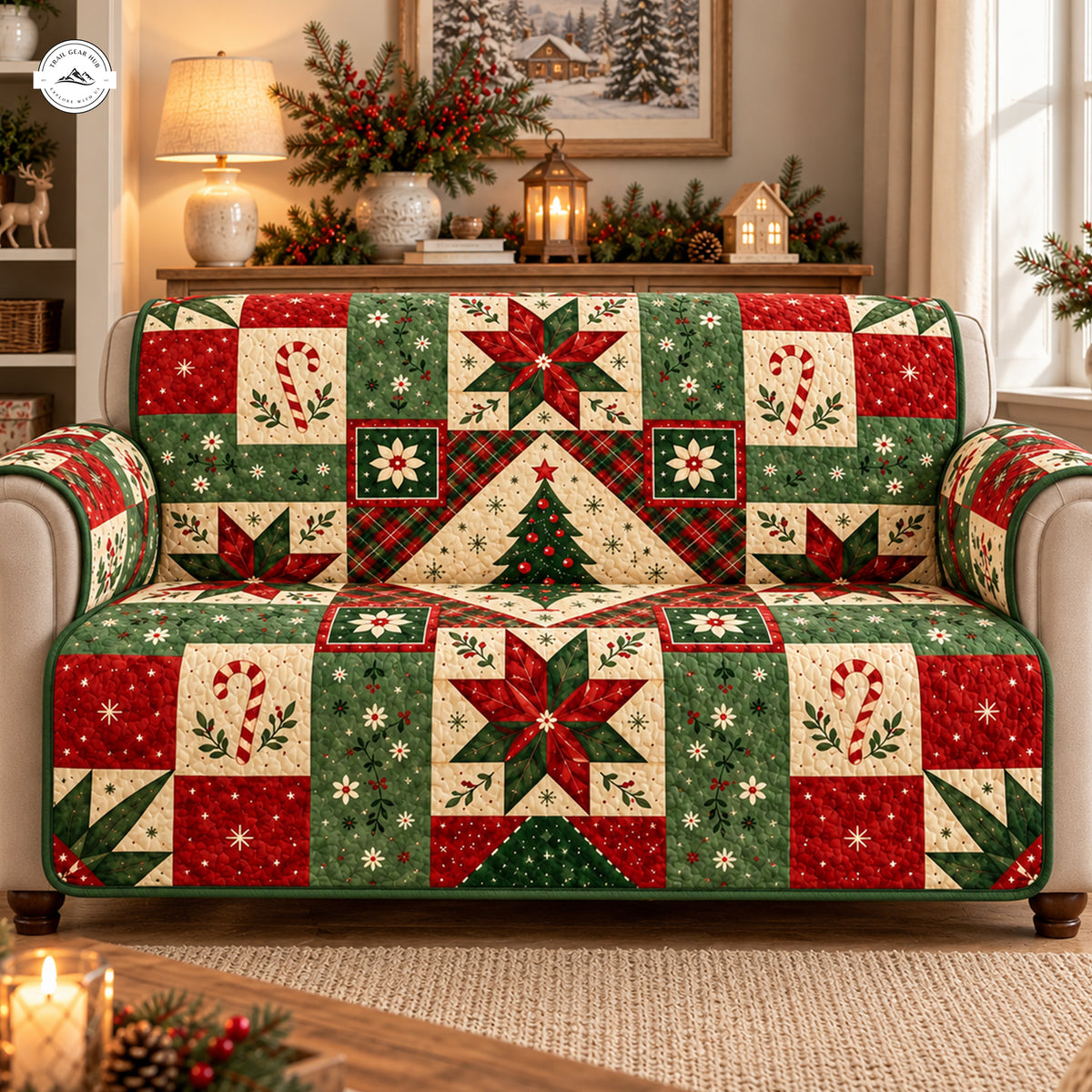 Red & Green Christmas Quilted Seat Sofa LV137