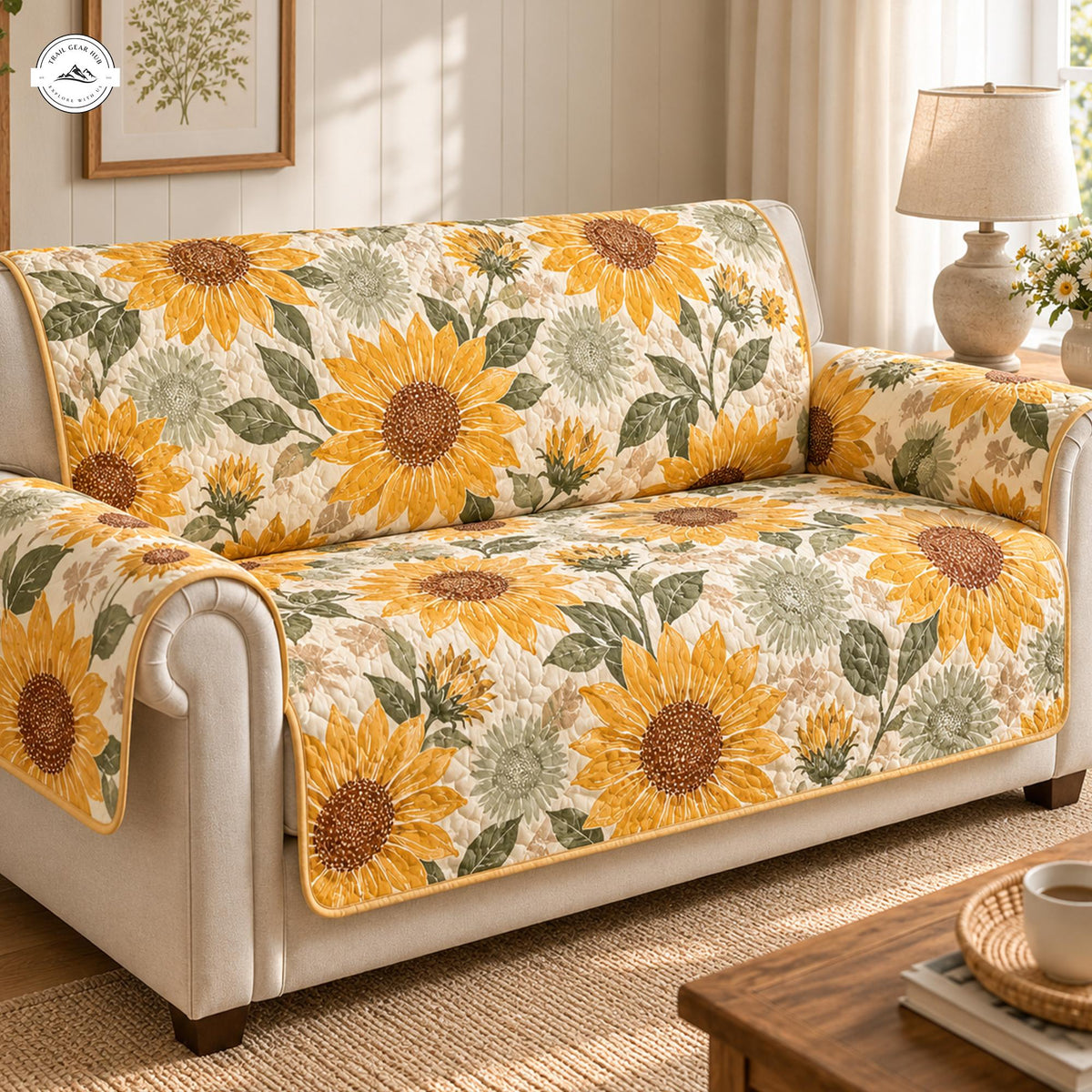 Vintage Sunflower Pattern Quilted Seat Sofa LV156