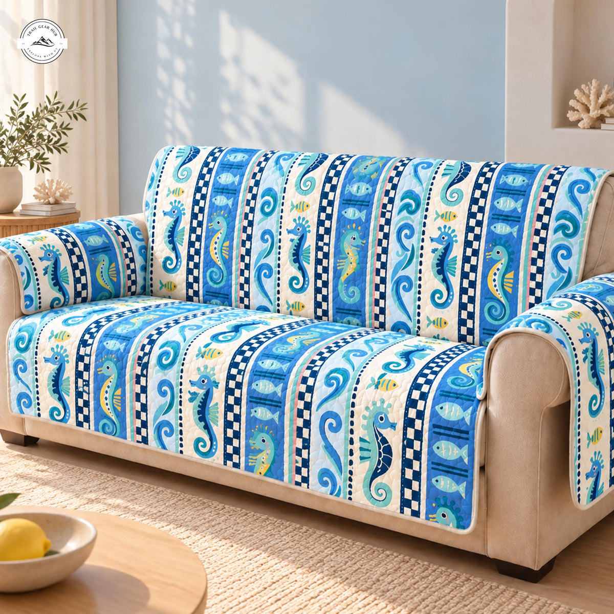 Nautical Sea Life Pattern Quilted Seat Sofa LV157