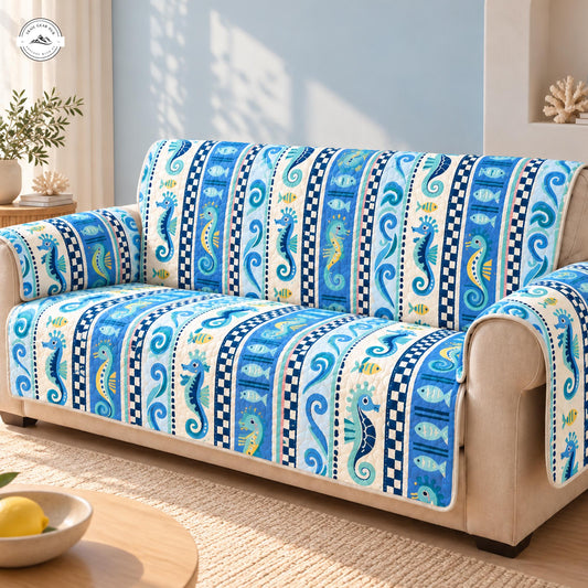 Nautical Sea Life Pattern Quilted Seat Sofa LV157