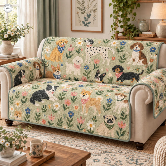 Cute Dogs & Flowers Quilted Seat Sofa LV165