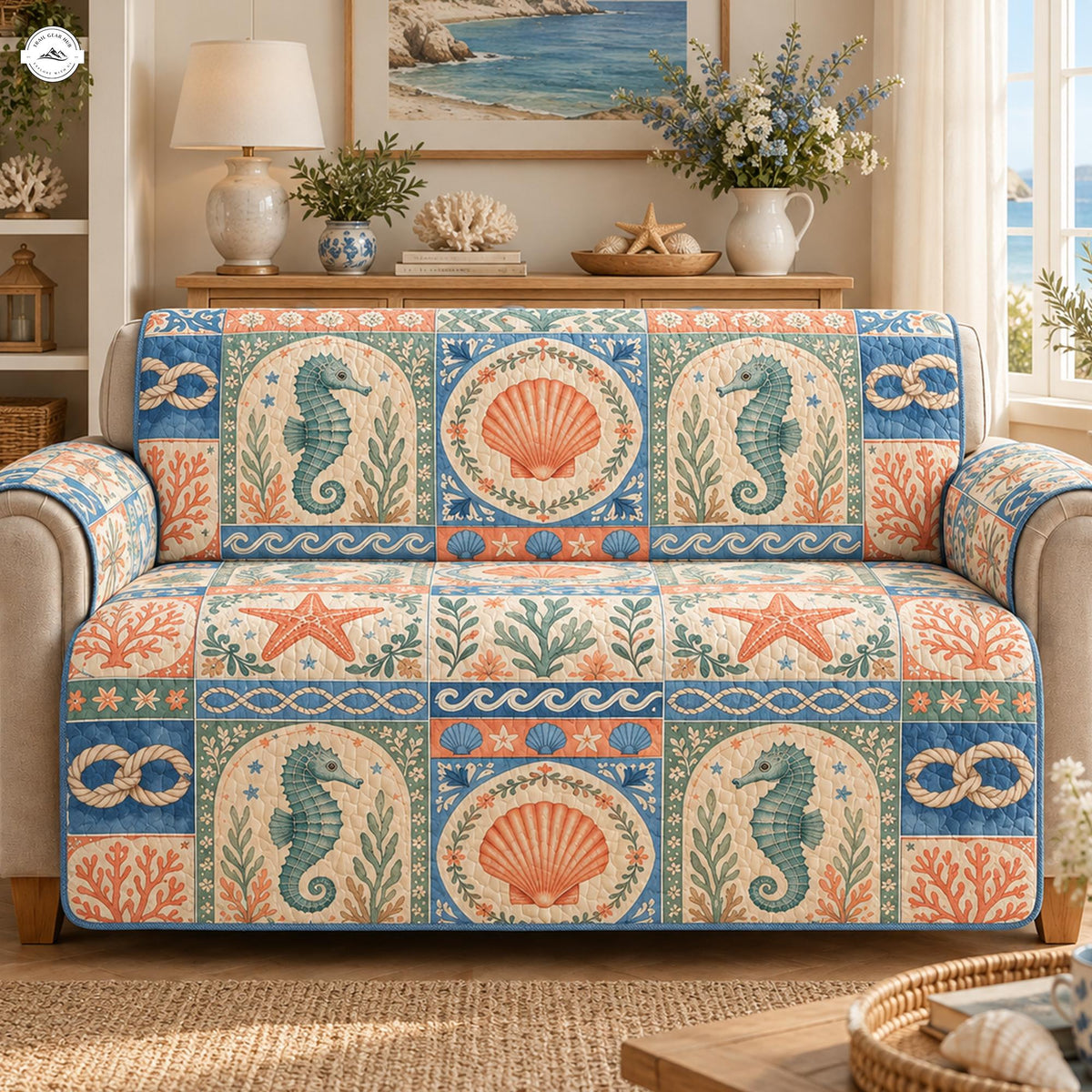 Coastal Patchwork Quilted Seat Sofa LV166