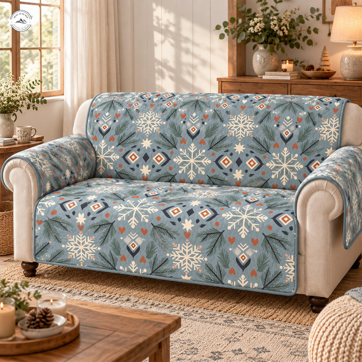 Christmas Snowflake & Pine Tree Pattern Quilted Seat Sofa LV189