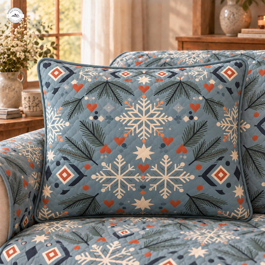 Christmas Snowflake & Pine Tree Pattern Quilted Pillow Cover LV189QLTPLC