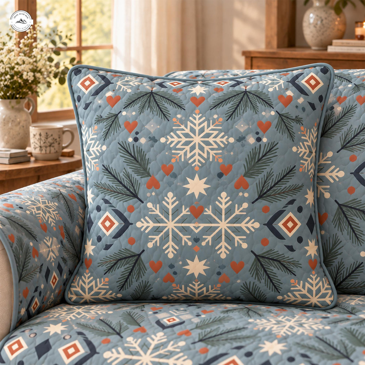 Christmas Snowflake & Pine Tree Pattern Quilted Pillow Cover LV189QLTPLC