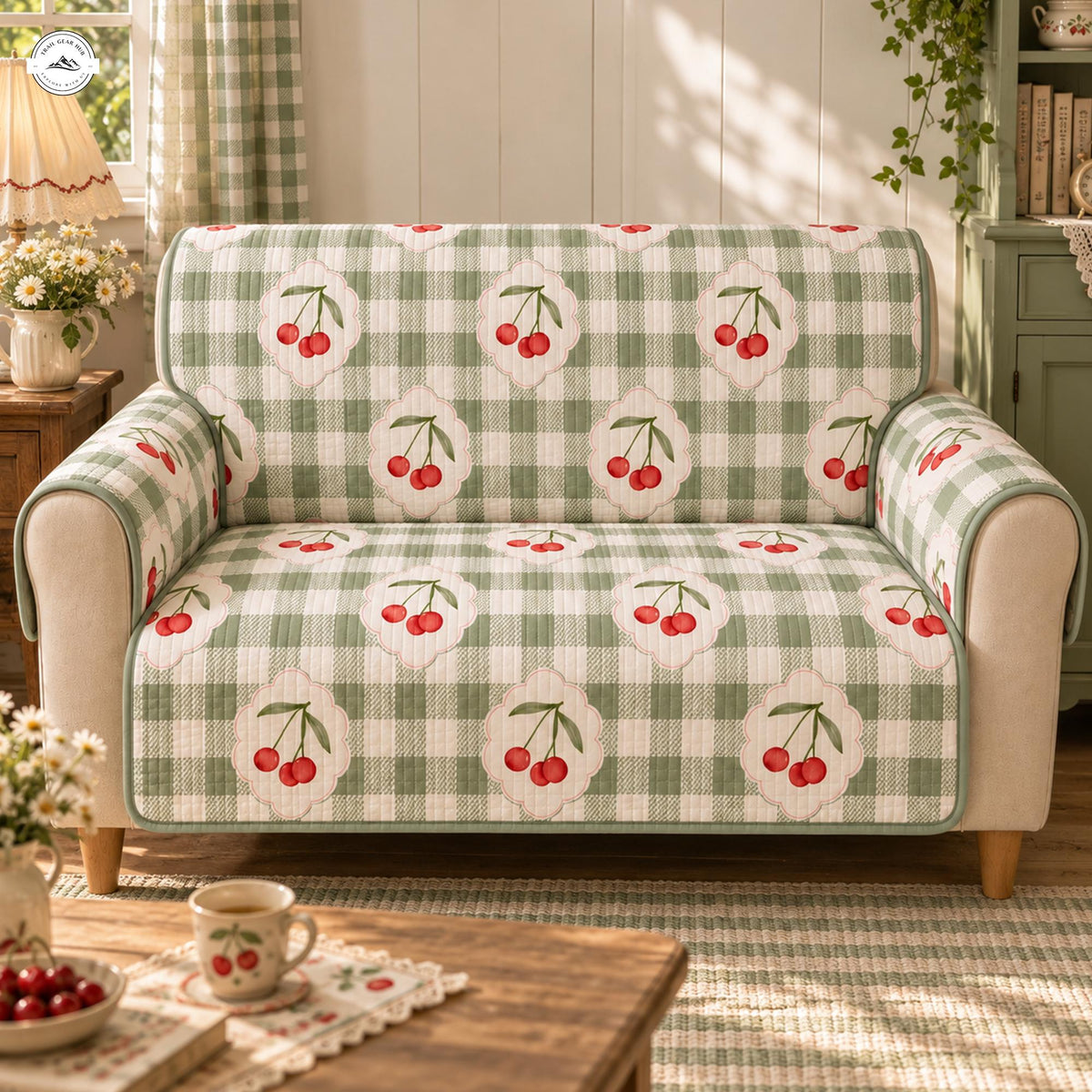 Vintage Gingham Cherry Quilted Seat Sofa LV191