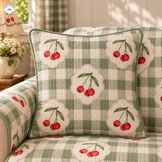 Vintage Gingham Cherry Quilted Pillow Cover LV191QLTPLC
