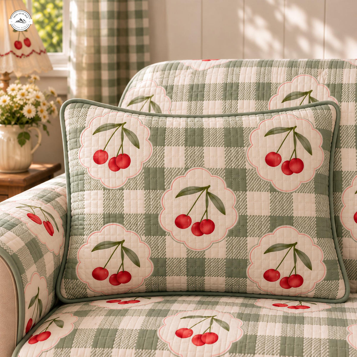 Vintage Gingham Cherry Quilted Pillow Cover LV191QLTPLC
